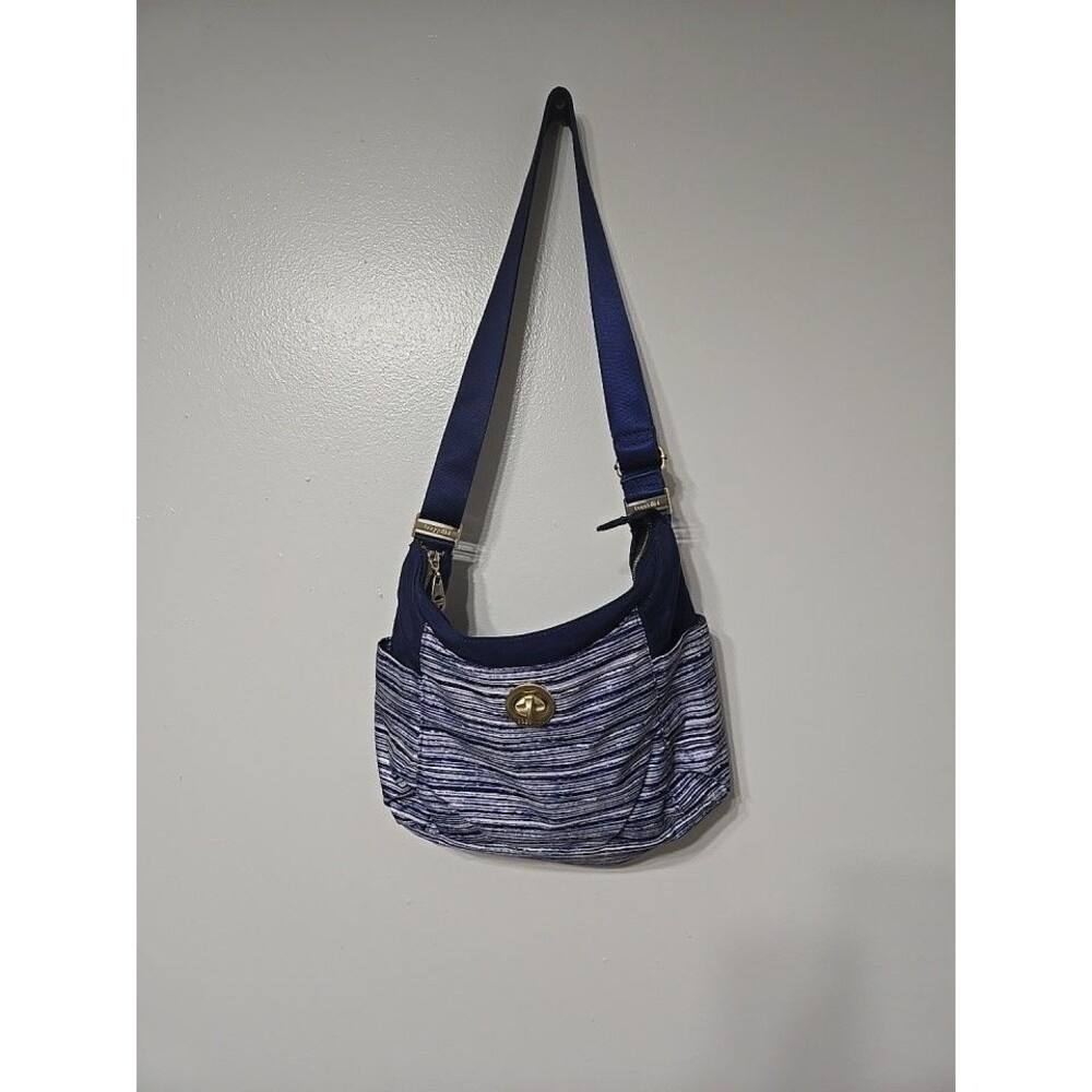*Preppy BAGGALLINI Hanover Blue with Blue & White Stripes Crossbody Hobo